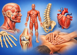 various anatomy images and muscles including giving a back massage