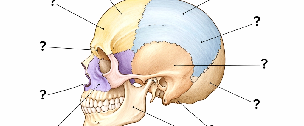 cranial bones with question marks for each area.